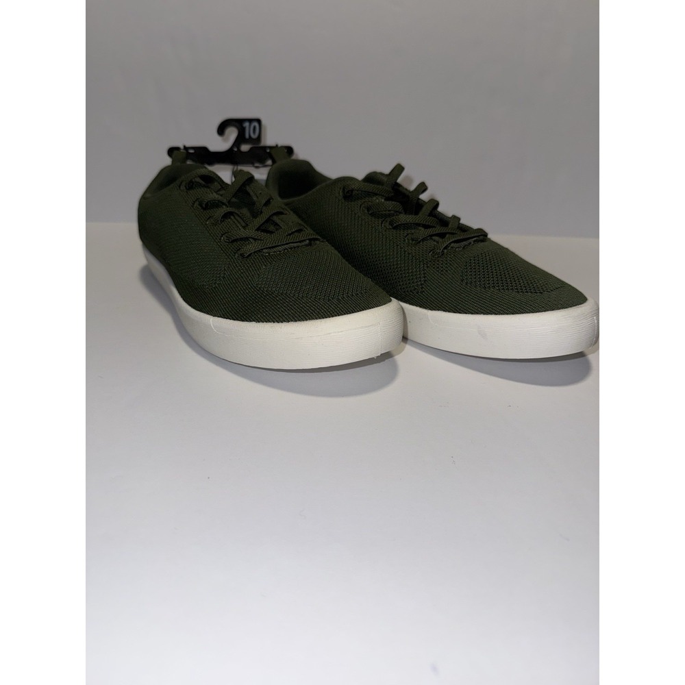George Men Knit Sneakers 10 Olive Green Lace Up Casual Shoes Slip On Grip NWT